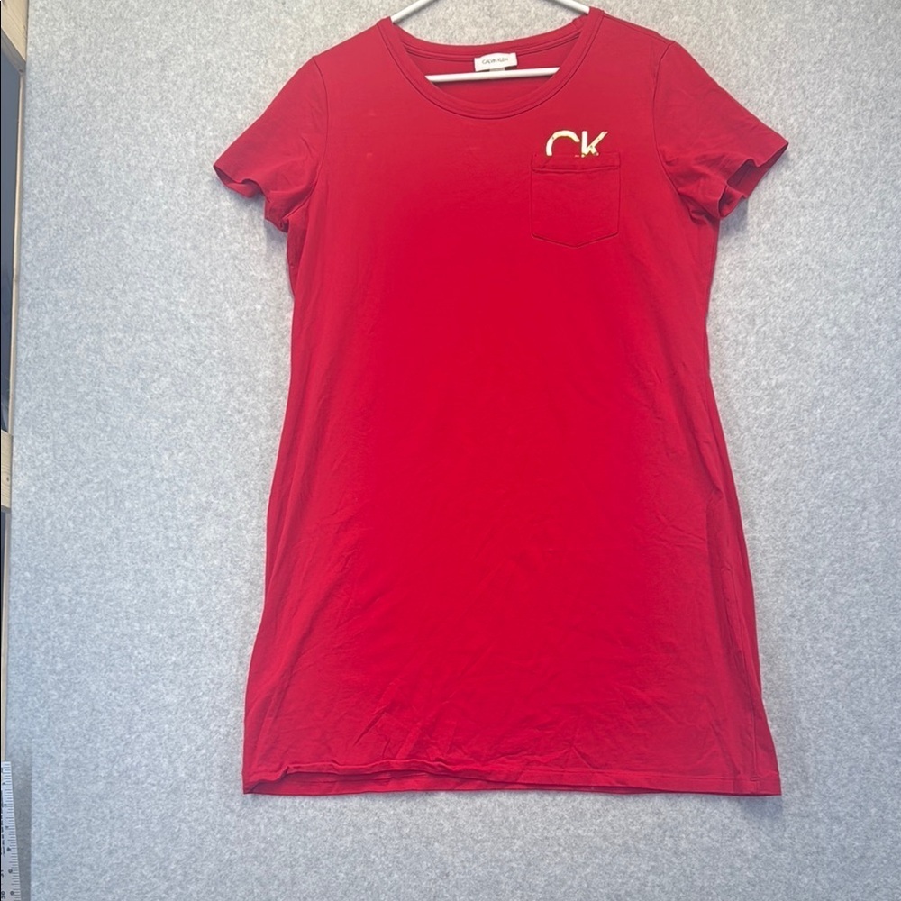 Calvin Klein Red Dress with Gold Logo